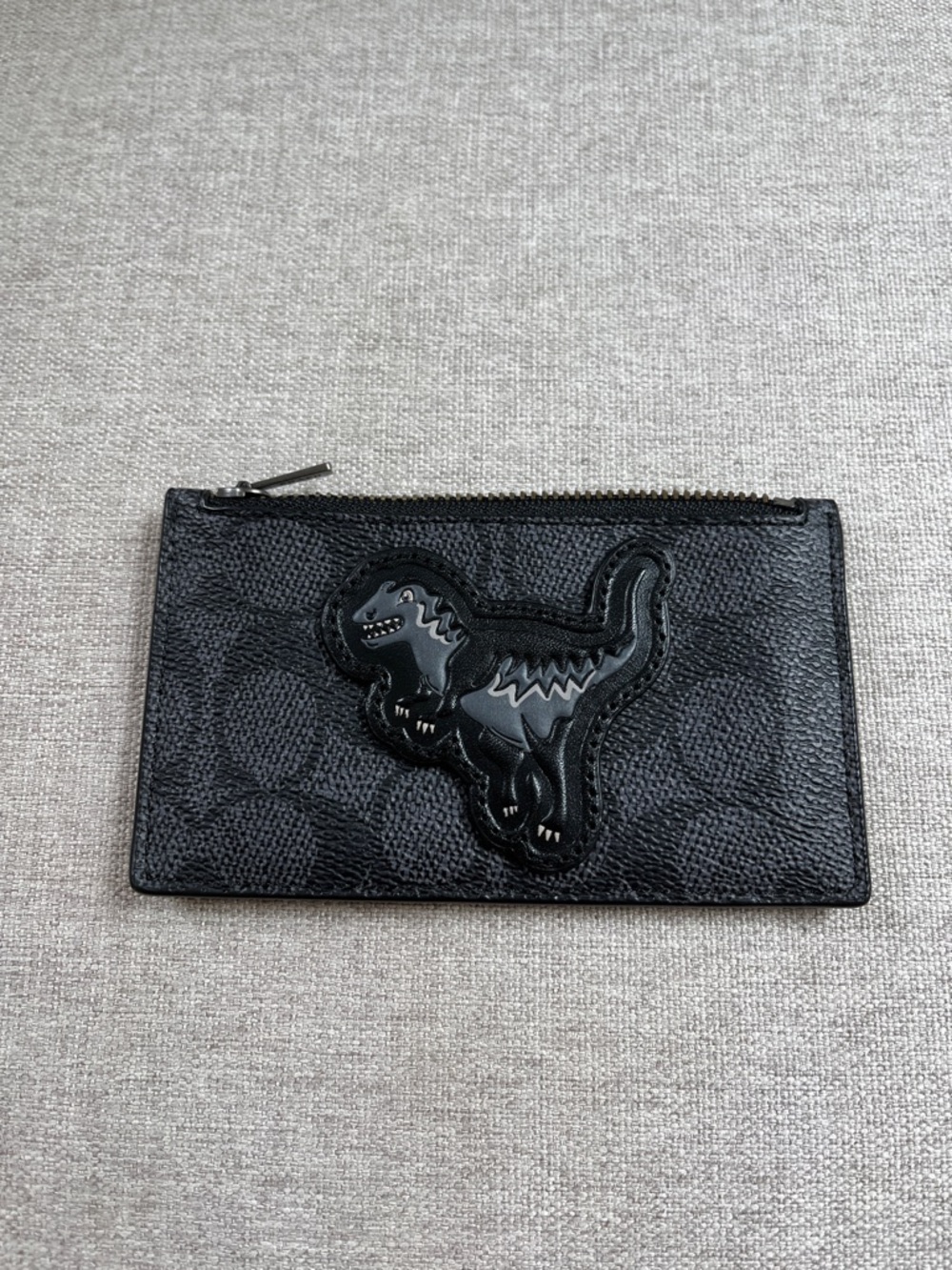 Coach Zip Card Case In Signature Canvas With Rexy